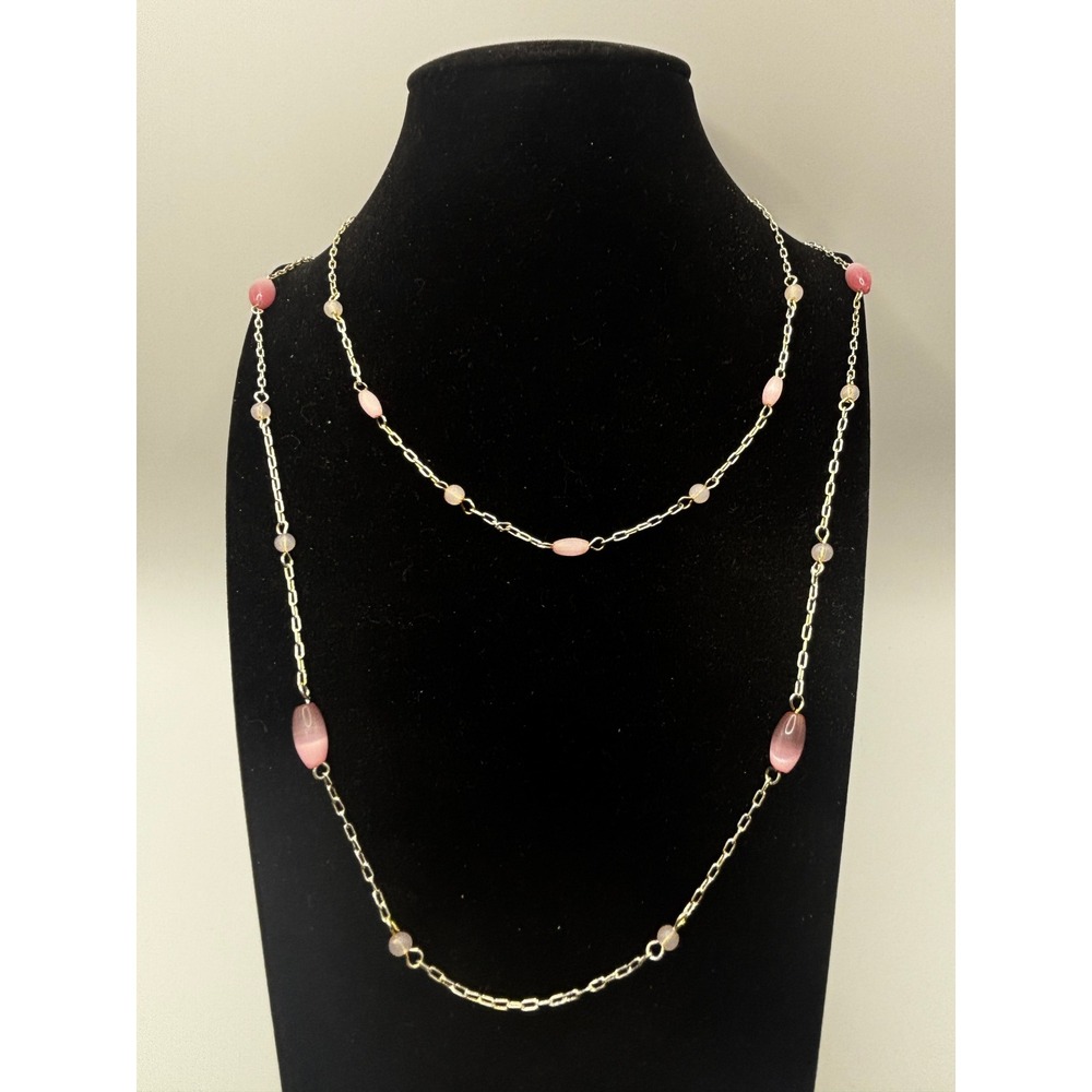 Sonoma‎ Necklace Womens 18" Pink Silver Tone Double Strand Beaded Layered Chain